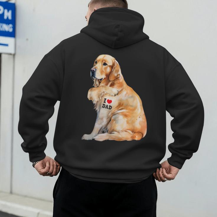 I Love Dad Patriotic Golden Retriever Canine Dog Lover Men's Hoodie Back Print