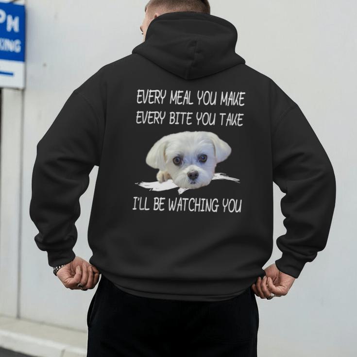 Maltese Dog Watching Owner Quote Puppy Mom Dad Men Women Girls Kids Men's Hoodie Back Print
