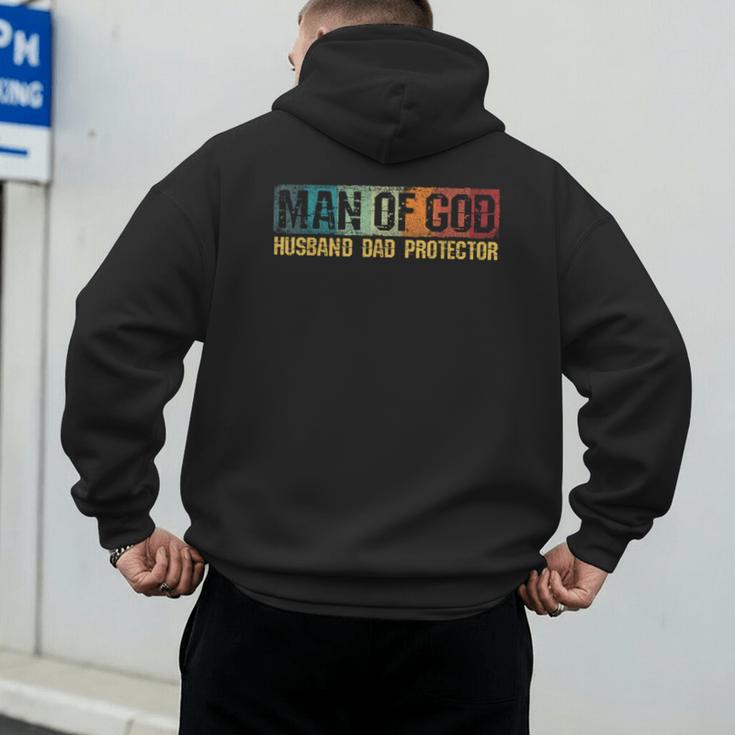 Man Of God Husband Dad Protector Christian Faith Fathers Day Men's Hoodie Back Print