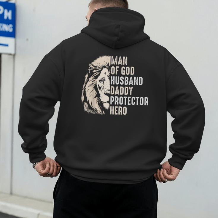 Man Of God Husband Daddy Protector Hero Lion Father's Day Men's Hoodie Back Print