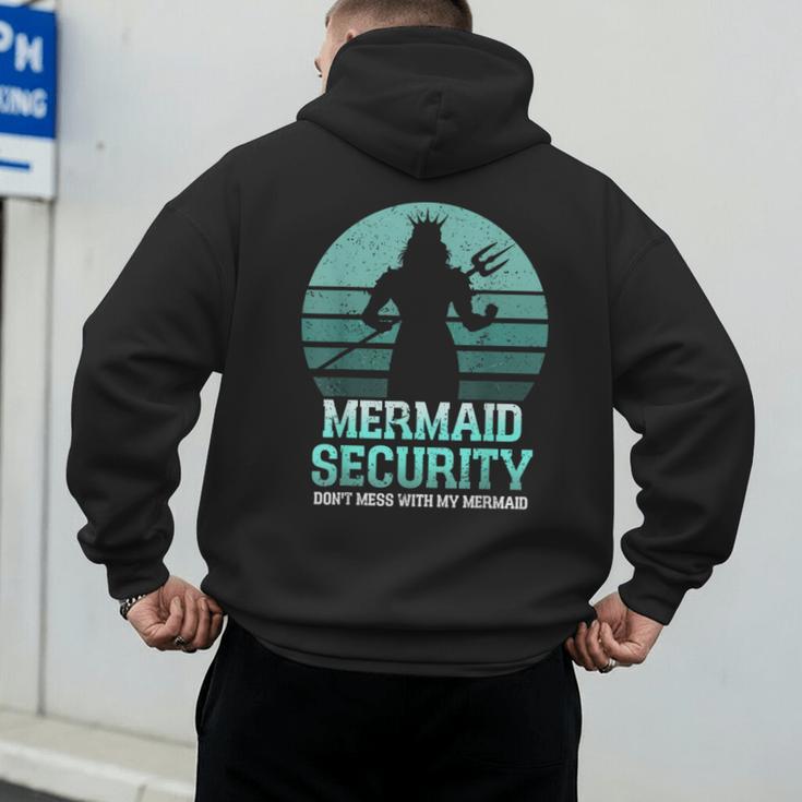Mermaid Security Vintage Birthday Party Dad Father Day Men's Hoodie Back Print