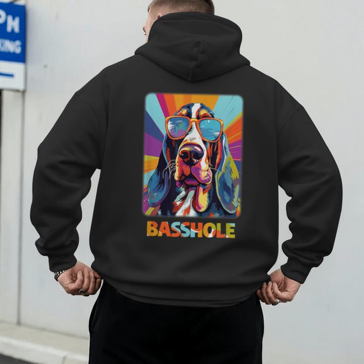 Mom & Dad Of a Basshole Basset Hound With Glasses -Adults Short Sleeve Men's Hoodie Back Print