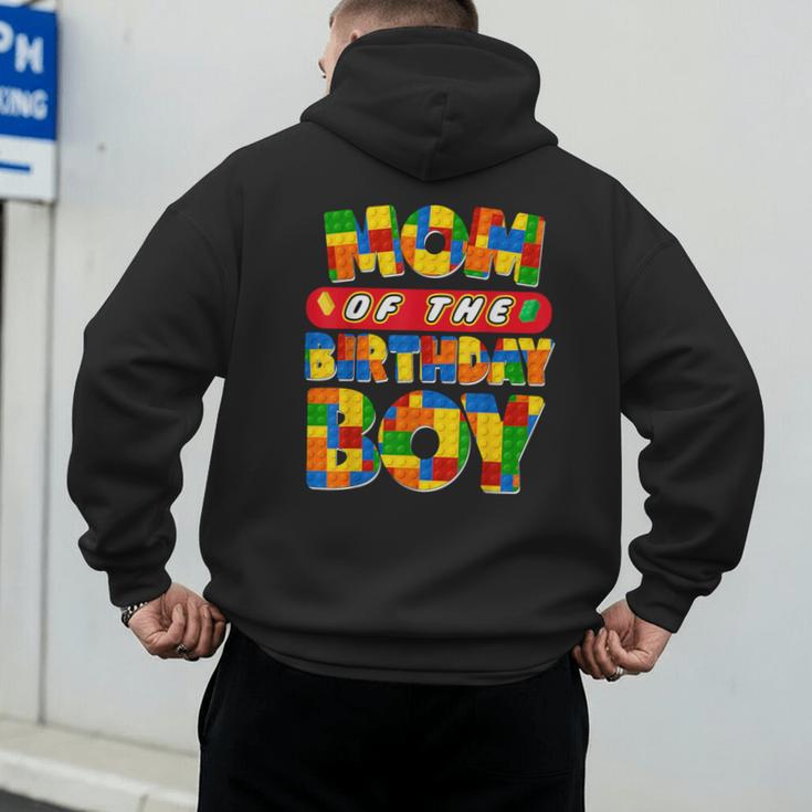 Mom And Dad Birthday Boy Building Bricks Family Party Decor Men's Hoodie Back Print