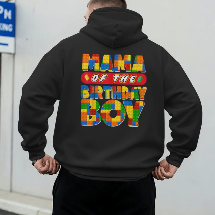 Mom And Dad Mama Birthday Boy Building Bricks Family Party Men's Hoodie Back Print