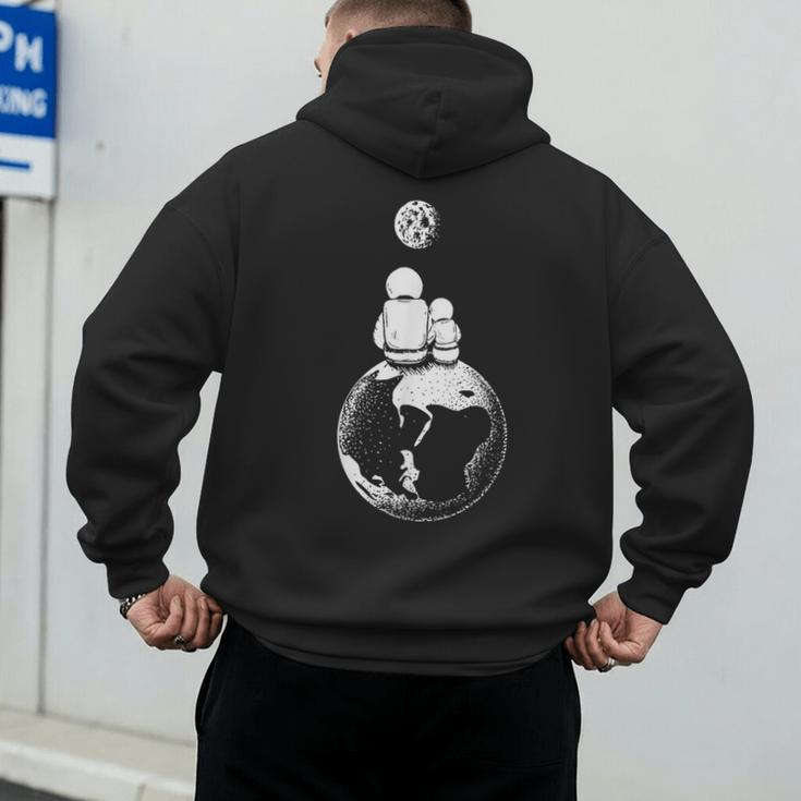 Moon And Astronaut Dad And Baby Space For Father's Day Men's Hoodie Back Print