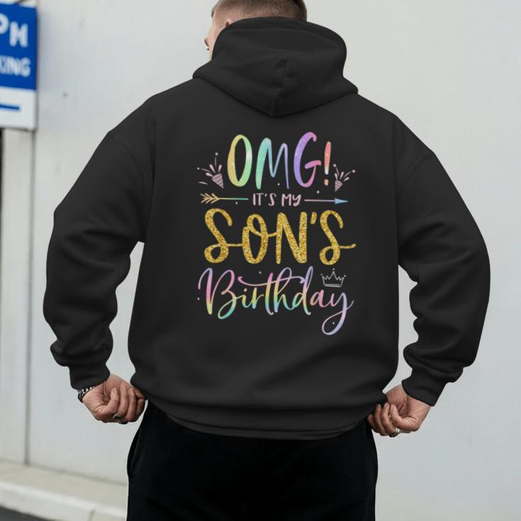 OMG It's My Son's Birthday Happy Bday Tie Dye Mom Dad Men's Hoodie Back Print