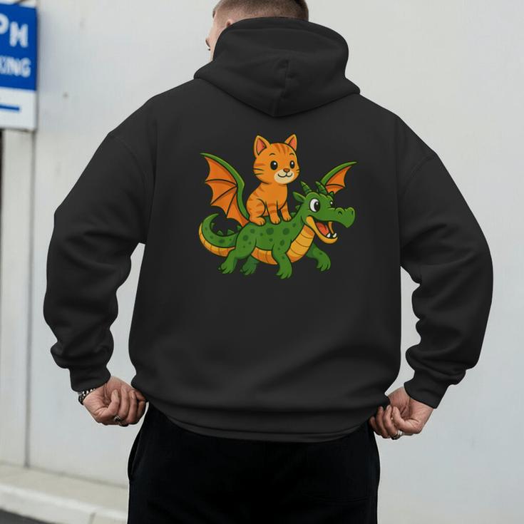Orange Cat Dragon Riding Animal Lover Mom Dad Kids Men's Hoodie Back Print