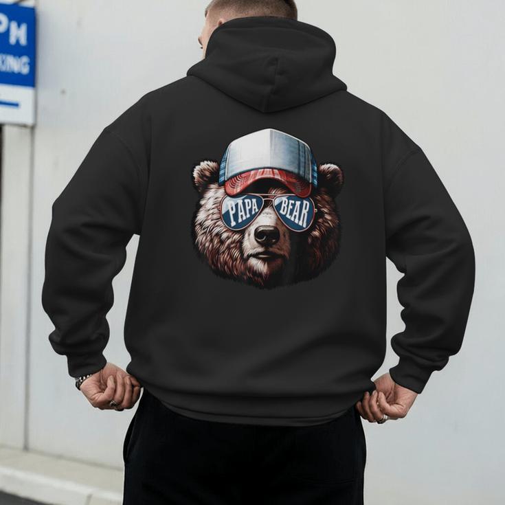 Papa Bear Face Cool Dad Style Retro Fathers Day Daddy Bear Men's Hoodie Back Print
