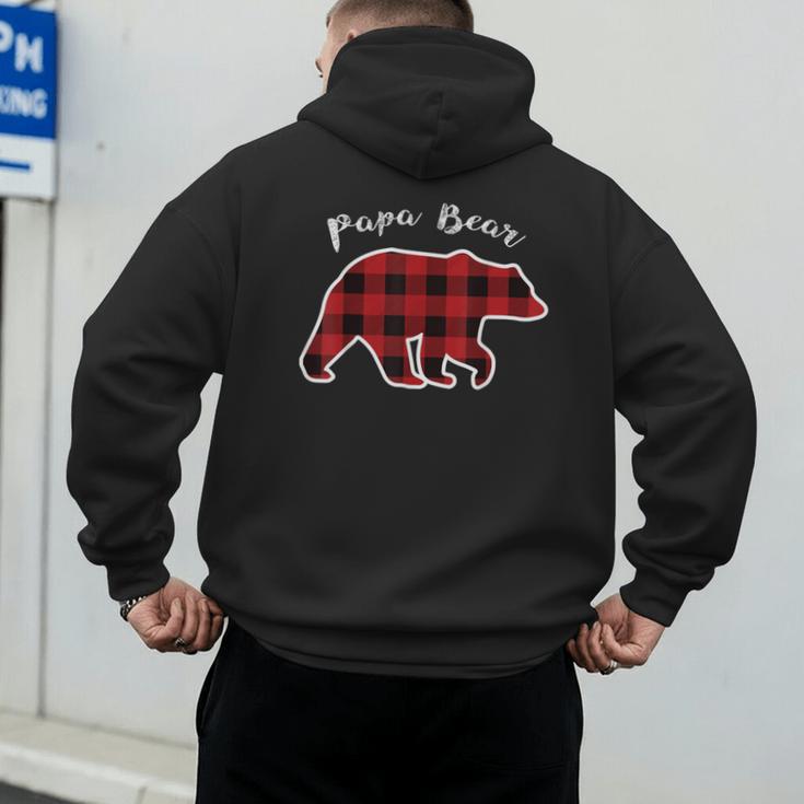 PAPA Bear Men Red Plaid Christmas Pajama Family Dad Small Men's Hoodie Back Print