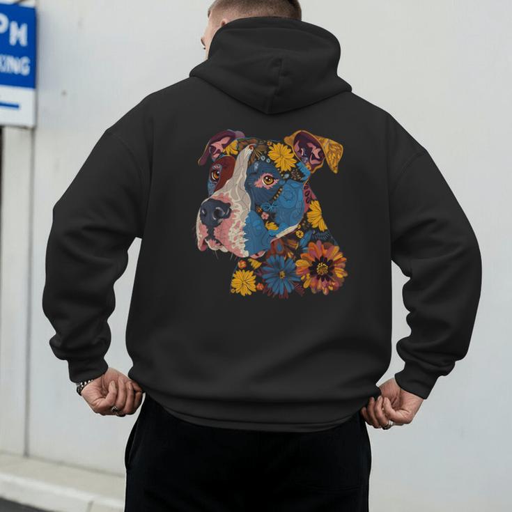 Pitbull Floral Dog Lover Vintage Flower Art Pitbull Mom Dad Men's Hoodie Back Print