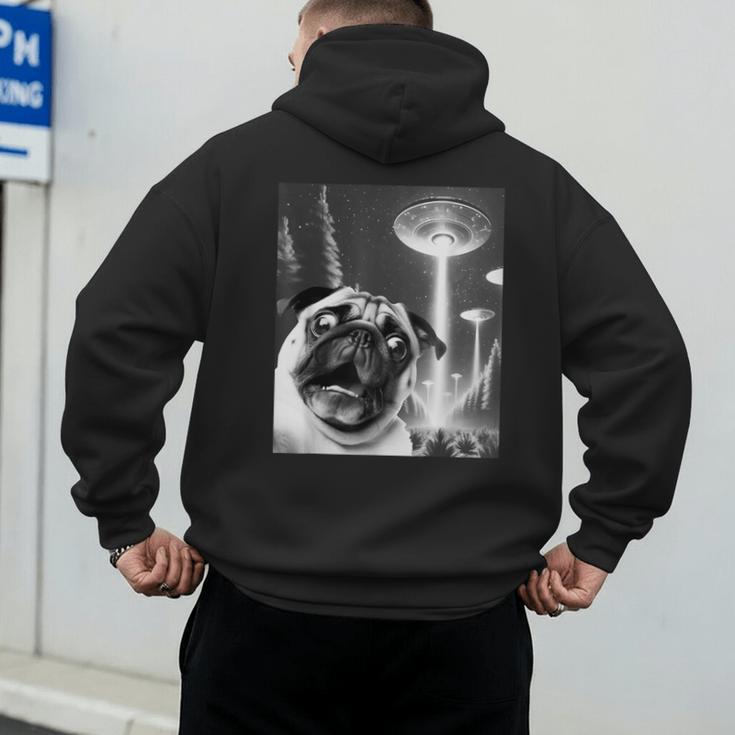 Pug Alien UFO Taking a Selfie Dog Mom Dad Men's Hoodie Back Print