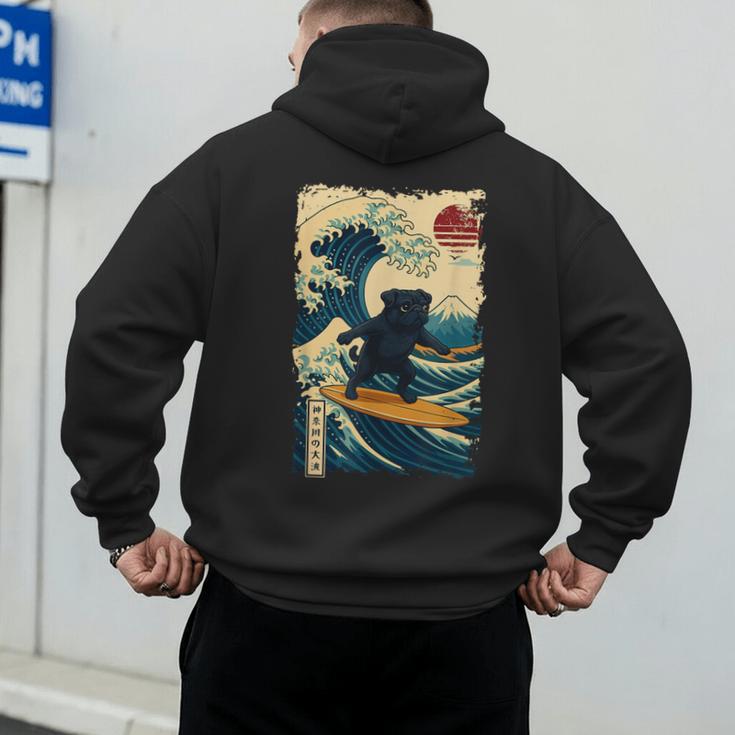 Pug Japanese Kanagawa Wave Surfing Japan Mom Dad Kids Men's Hoodie Back Print Pug Japanese Kanagawa Wave Surfing Japan Mom Dad Kids Men's Hoodie Back Print