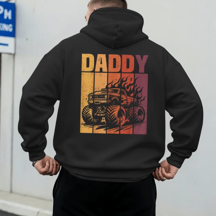 Retro Monster Truck Daddy Matching Family Birthday Party Men's Hoodie Back Print