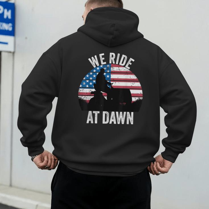We Ride At Dawn Lawnmower Lawn Mowing Dad Vintage Men Men's Hoodie Back Print