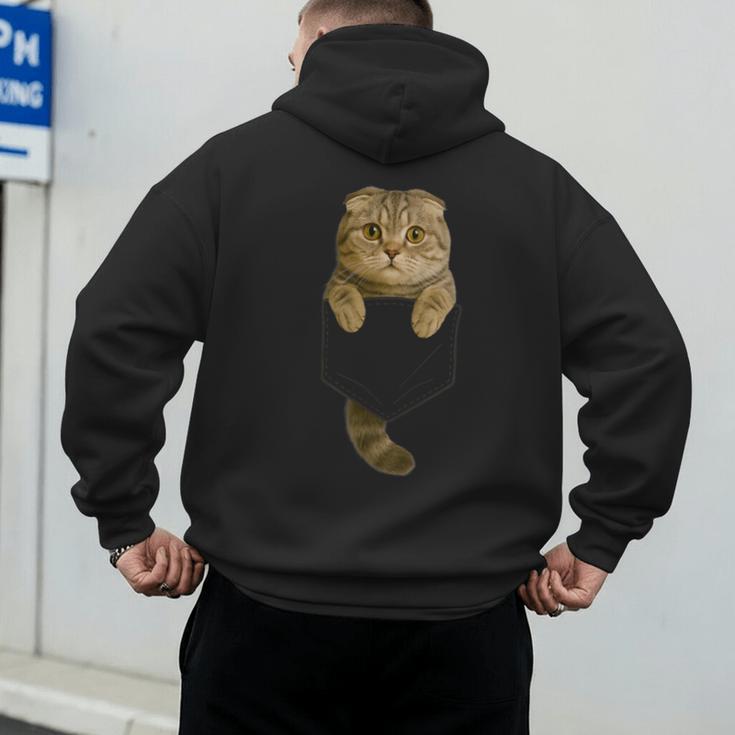 Scottish Fold Cat Pocket Cat Mom Cat Dad Cat Lover Men's Hoodie Back Print