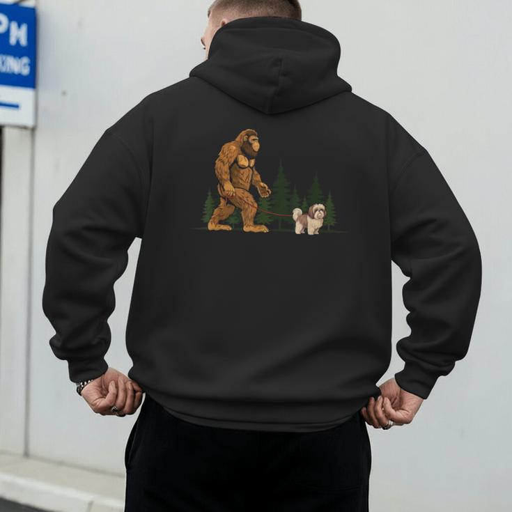 Shih Tzu Bigfoot Dog Walking Mom Dad Kids Men's Hoodie Back Print