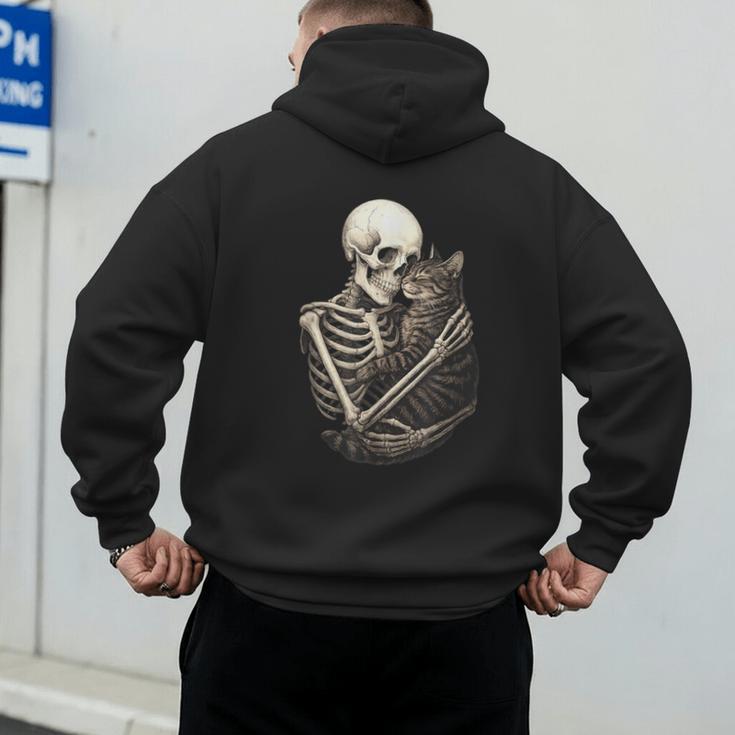 Skeleton Hugging Cat Halloween Cat Lover Cat Mom Dad Men's Hoodie Back Print