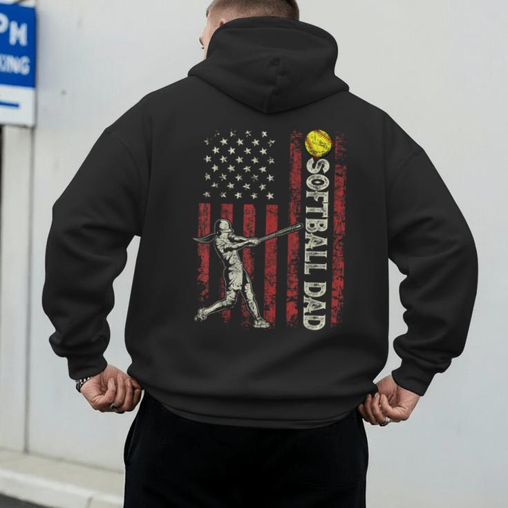 Softball Dad US Flag For Dad Men Patriotic Fathers Day Men's Hoodie Back Print