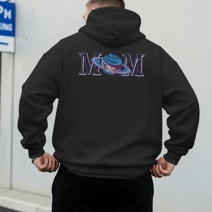 Space Mom Family Matching Dad Space Birthday Theme Party Men's Hoodie Back Print