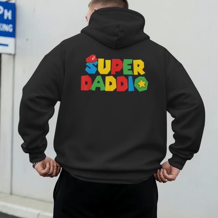 Super Gamer Dad Unleashed Celebrating Fatherly Powers Men's Hoodie Back Print