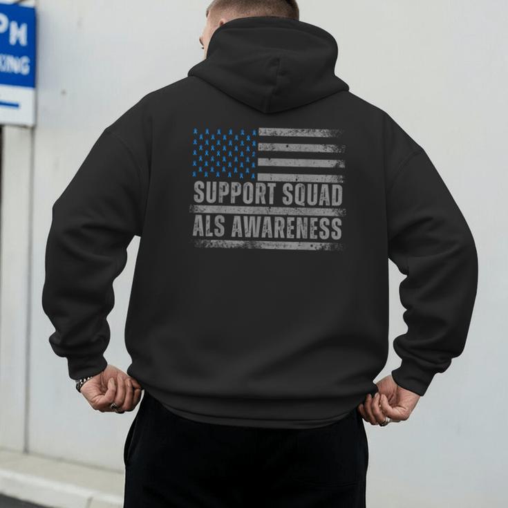 Support ALS Awareness Month USA American Flag Men Dad Men's Hoodie Back Print Support ALS Awareness Month USA American Flag Men Dad Men's Hoodie Back Print