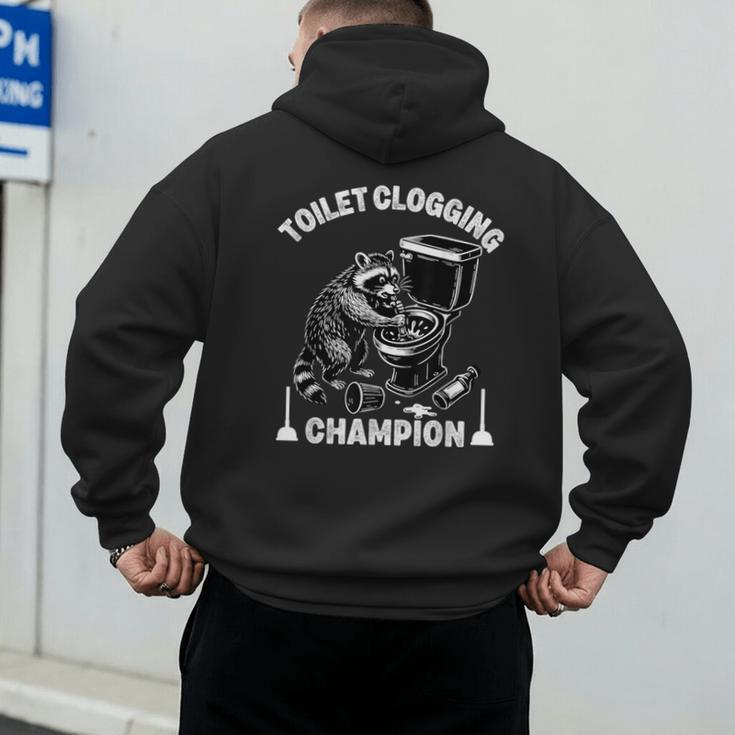 Toilet Clogging Champion Dad Joke Raccoon Trash Panda Men's Hoodie Back Print