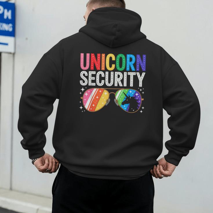 Unicorn Security Birthday Family Halloween Costume Mom Dad Men's Hoodie Back Print Unicorn Security Birthday Family Halloween Costume Mom Dad Men's Hoodie Back Print