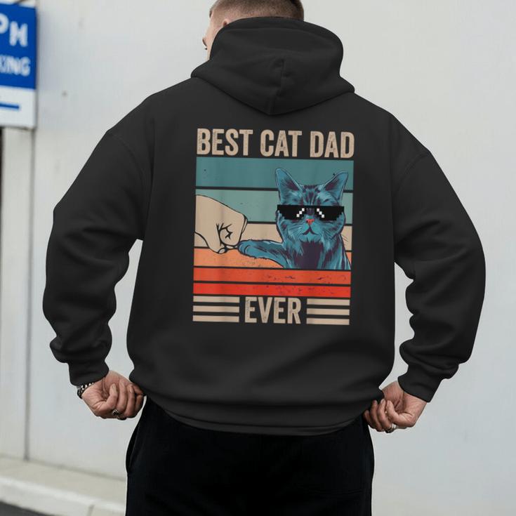 Vintage Best Cat Dad Ever Bump Fist Father's Day Cat Daddy Men's Hoodie Back Print