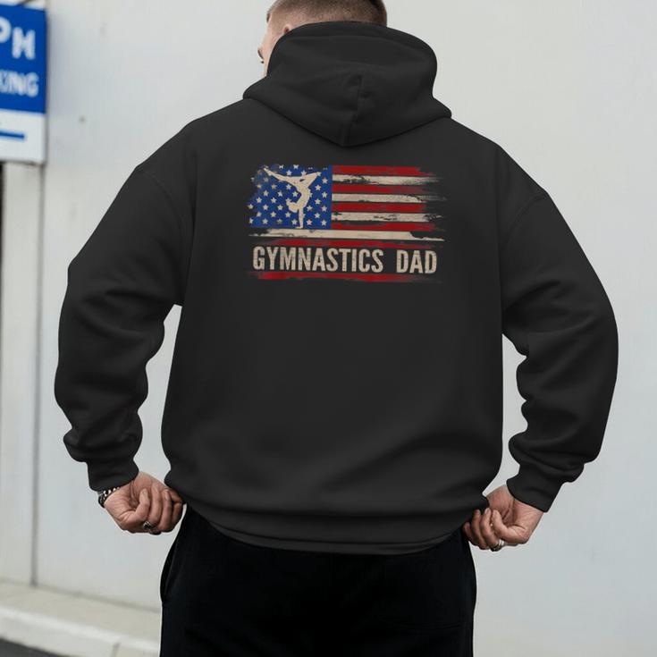 Vintage Gymnastics Dad American USA Flag Sports Men's Hoodie Back Print