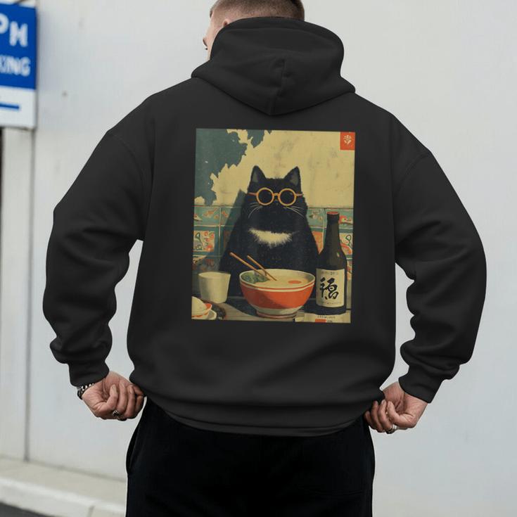 Vintage Japanese Cat Ramen Cat Dad Retro Graphic Women Men's Hoodie Back Print Vintage Japanese Cat Ramen Cat Dad Retro Graphic Women Men's Hoodie Back Print