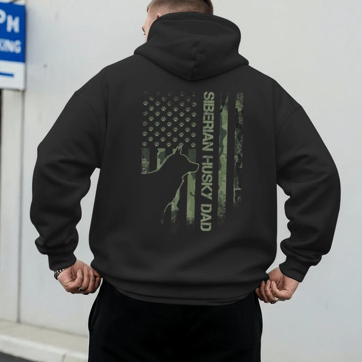 Vintage USA Camo Flag Proud Siberian Husky Dad Silhouette Men's Hoodie Back Print