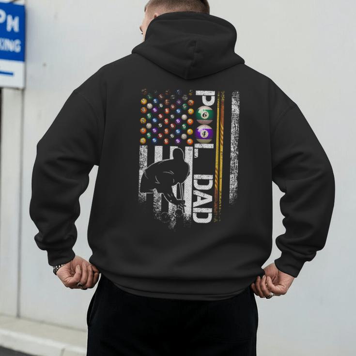 Vintage USA Flag Billiards Player Proud Pool Dad Men's Hoodie Back Print