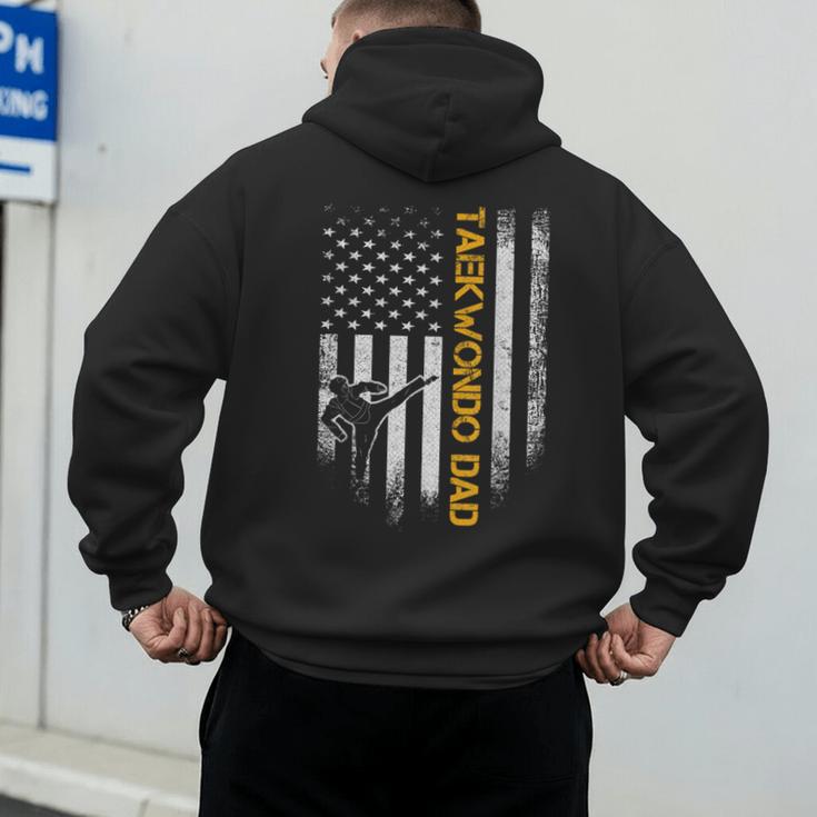 Vintage USA Flag Korea Taekwondo Training Dad Silhouette Men's Hoodie Back Print