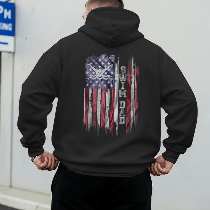 Vintage USA Flag Proud Swimming Dad Swim Swimmer Silhouette Men's Hoodie Back Print