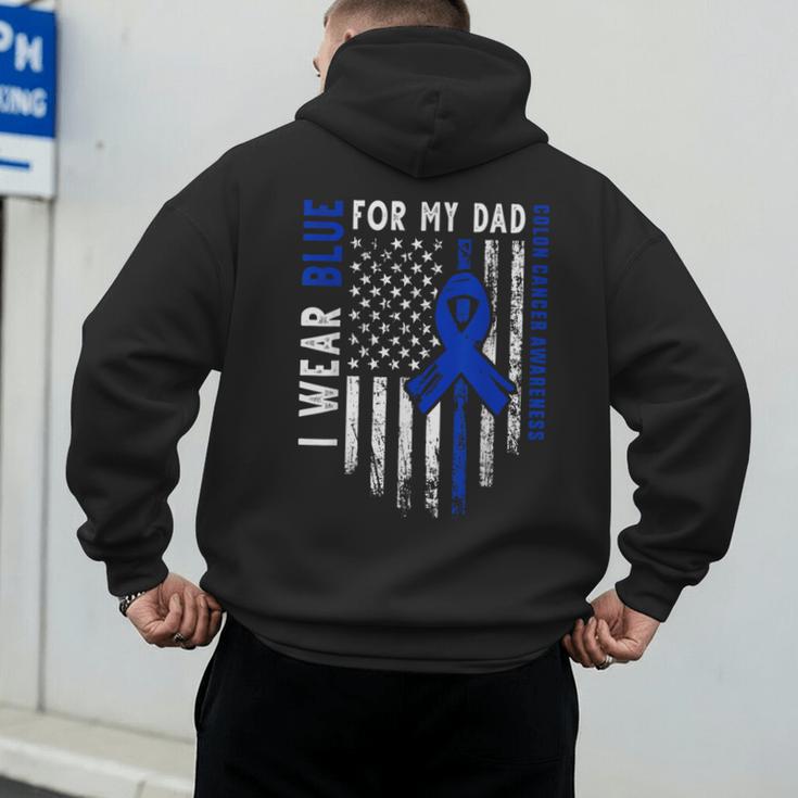 I Wear Blue For My Dad Colon Cancer Awareness Blue USA Flag Men's Hoodie Back Print