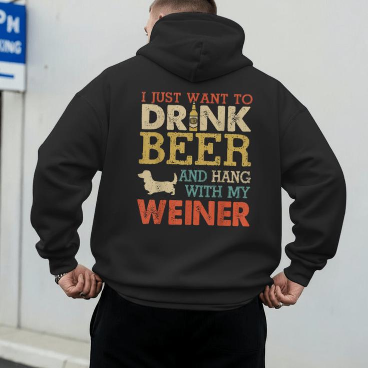 Weiner Dachshund Dad Drink Beer Hang With Dog Vintage Men's Hoodie Back Print