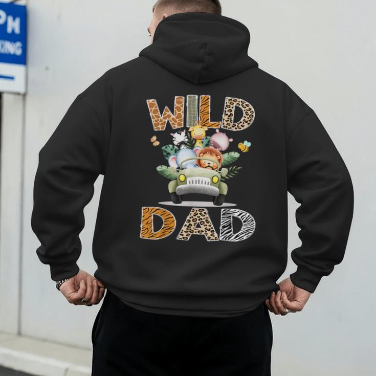 Wild Dad 1St Birthday Safari Jungle Animal Truck Men's Hoodie Back Print