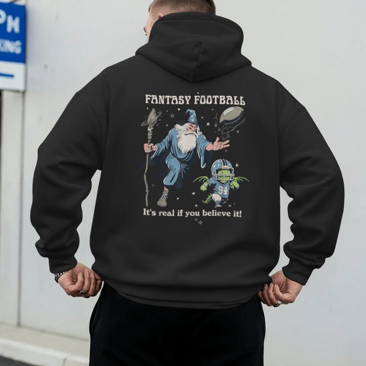 Wizard Dragon Fantasy Football Player Literal Dad Joke Men's Hoodie Back Print