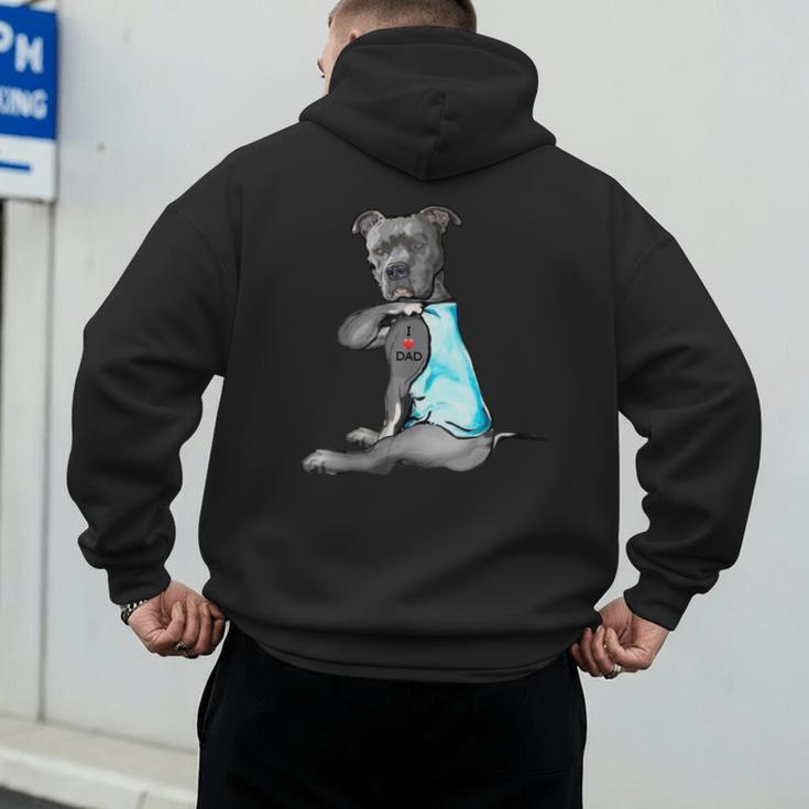 Women Dog Pitbull I Love Dad Tattoo Men's Hoodie Back Print