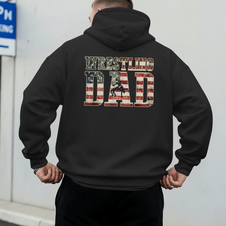 Wrestling Dad American Flag Matching For Dads Of Wrestlers Men's Hoodie Back Print