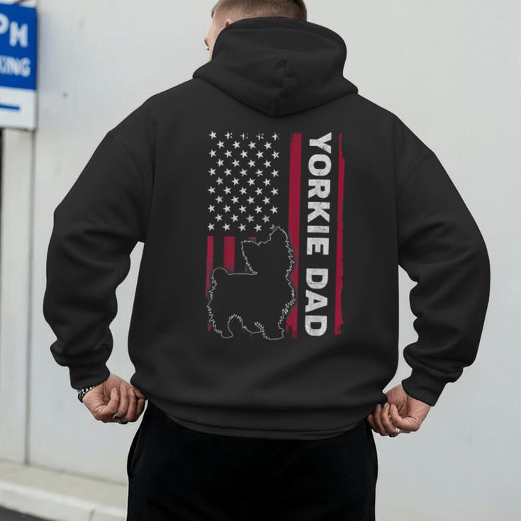 Yorkie Dog Vintage US American Flag Yorkie Dad Fathers Day Men's Hoodie Back Print