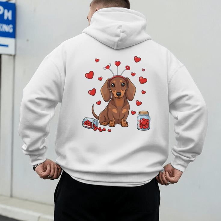 Cute Dachshund Valentine's Day Heart Love Dog Mom Dog Dad Men's Hoodie Back Print