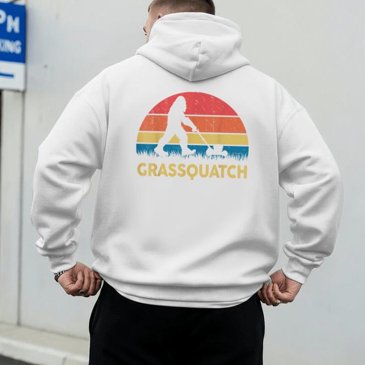 Dad Lawn Mowing Grassquatch Bigfoot Mower Garden Men's Hoodie Back Print