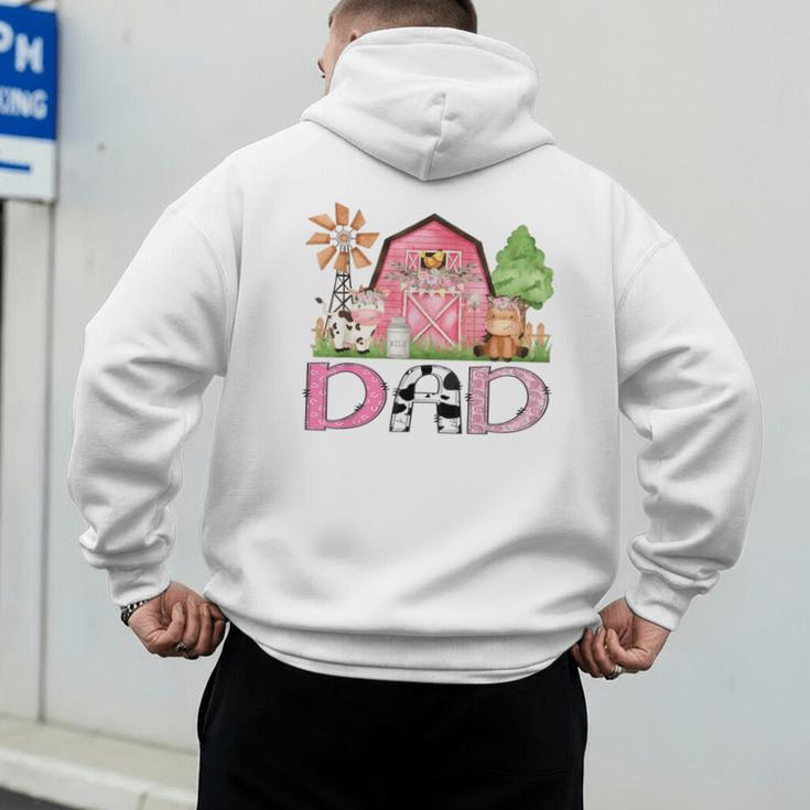 Dad Pink Farm Animal Birthday Kids Matching Family Men's Hoodie Back Print