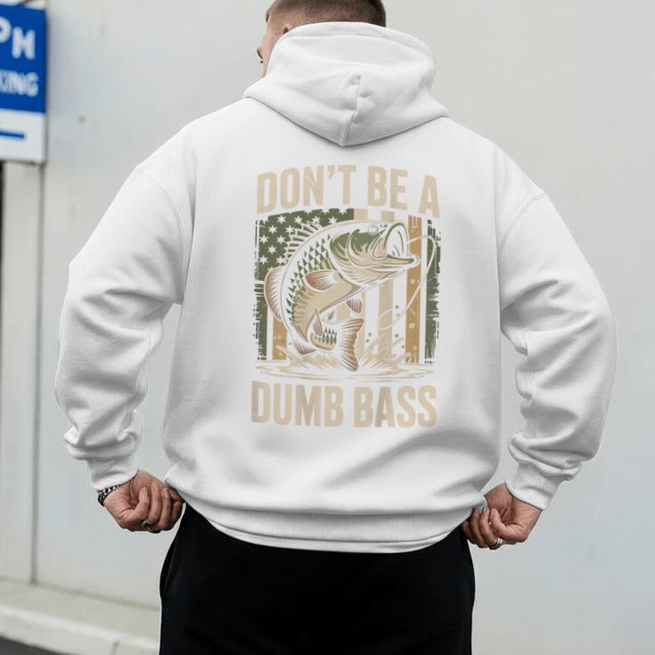Don't Be A Dumb Bass Fish Camo American Flag Dad Jokes Men's Hoodie Back Print