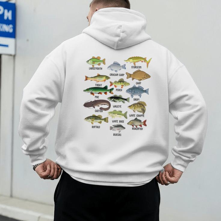 Fishing-Shirt Types Of Freshwater Bass Fish Dad Jokes Men's Hoodie Back Print
