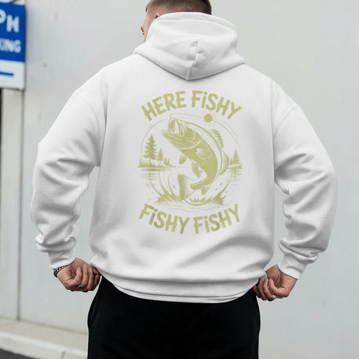 Men Here-Fishy Bass Fish Dad Fishing From Daughter Son Men's Hoodie Back Print