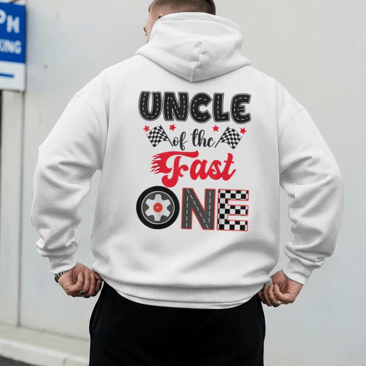 Uncle Of The Fast One Car Racing Dad 1St Birthday Boy Men's Hoodie Back Print