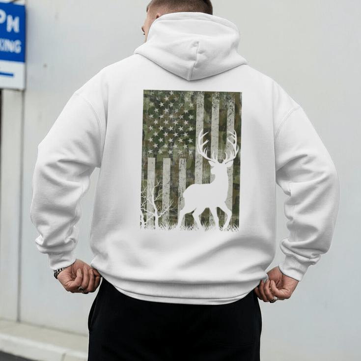 US Flag Deer Elk Buck Camoflage Hunting Hunter Dad Grandpa Men's Hoodie Back Print
