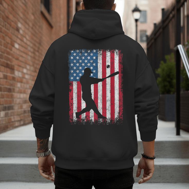 American Flag Vintage Baseball Flag Dad Mom Tee T-Shirt Men's Hoodie Back Print